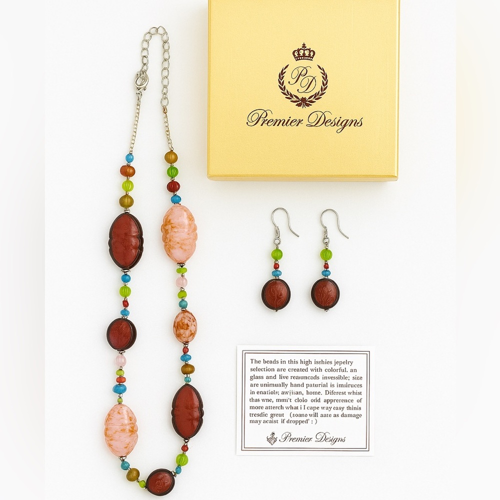 Premier designs jewelry 2 piece set glass beads glass art blown glass silver